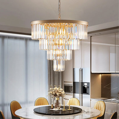 Lustre moderne en cristal de 24 po de style lustre moderne en cristal à 4 niveaux avec lustre doré pour la salle à manger et le salon (ampoules non incluses)