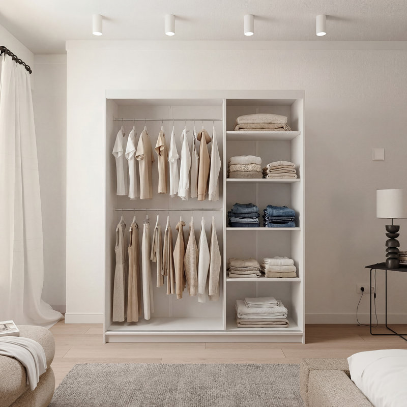 Manufactured Wood Wardrobe, 205cm H x 160cm W x 60cm D, White