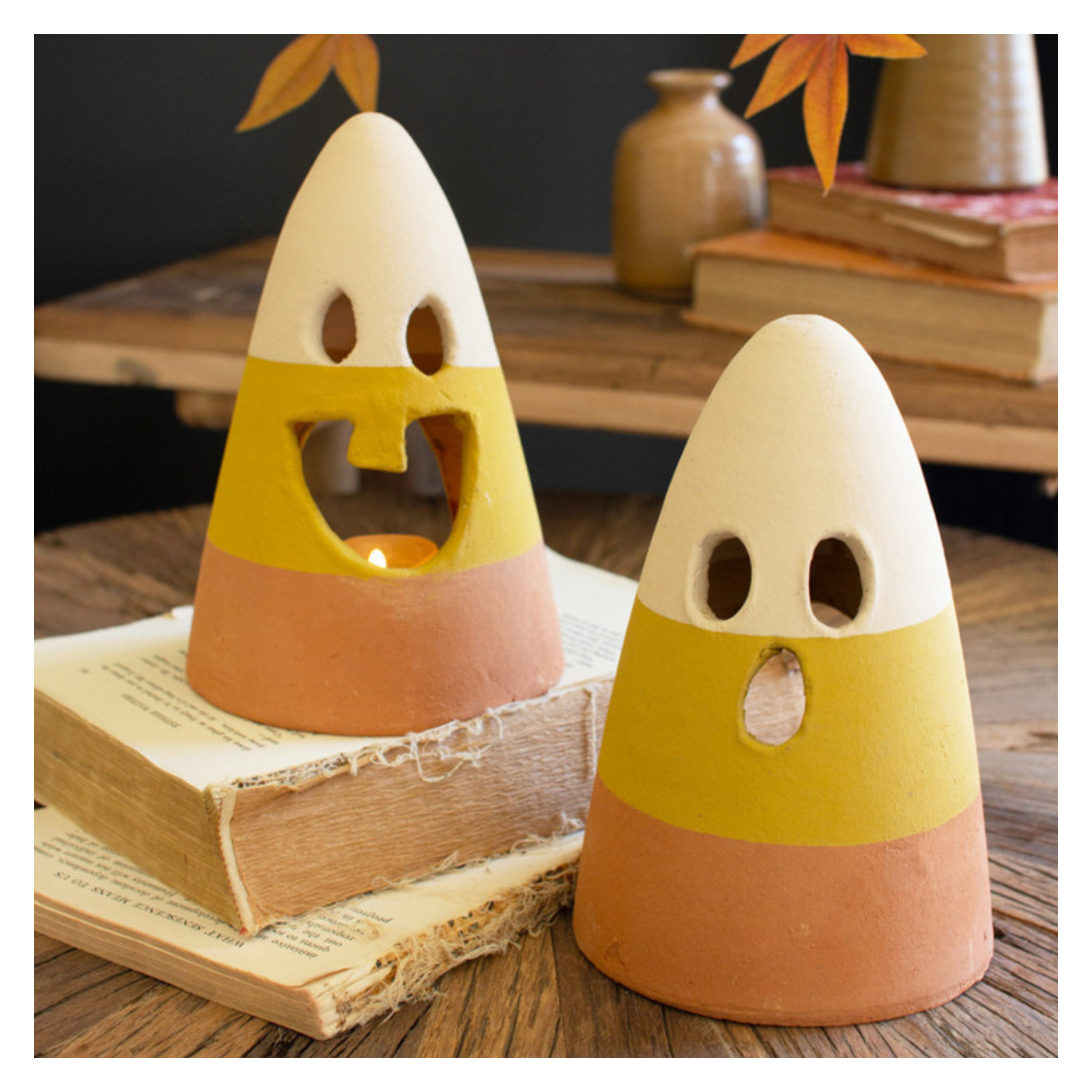 SET OF TWO CANDY CORN LANTERNS