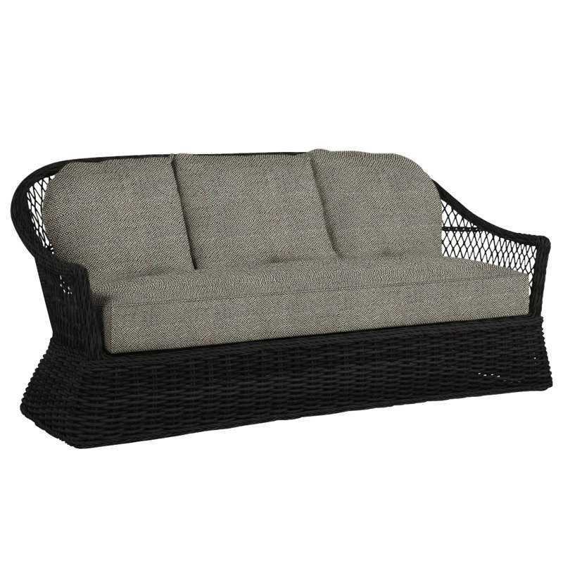 Soho 81.75" Wide Outdoor Wicker Patio Sofa with Cushions, Black, Welt, Intermix Bark