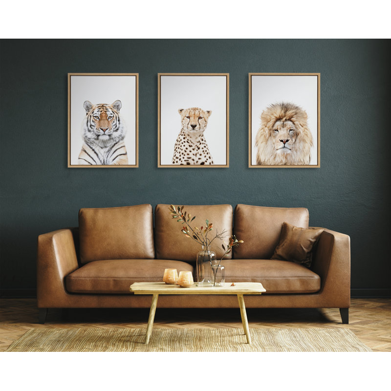 Tiger Portrait by Amy Peterson Framed Canvas Wall Art Print, Brown