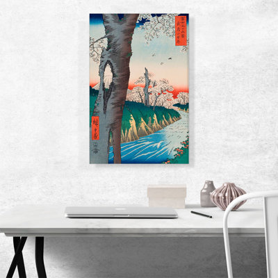 " River And Cherry Blossoms Fuji Sanju Rokkei 1858 " by Utagawa Hiroshige Painting Print
