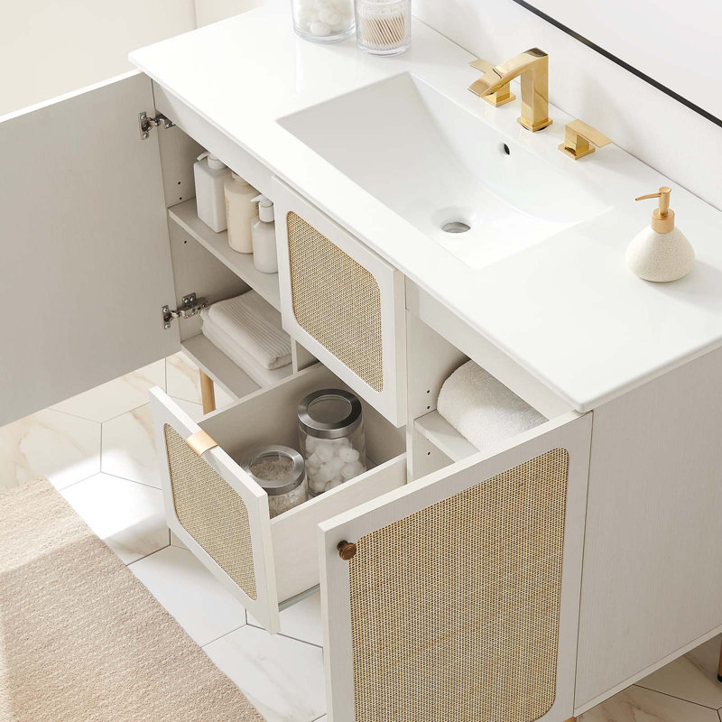 Modway Chaucer 48'' Single Bathroom Vanity with Wood Top, White, White/Gold
