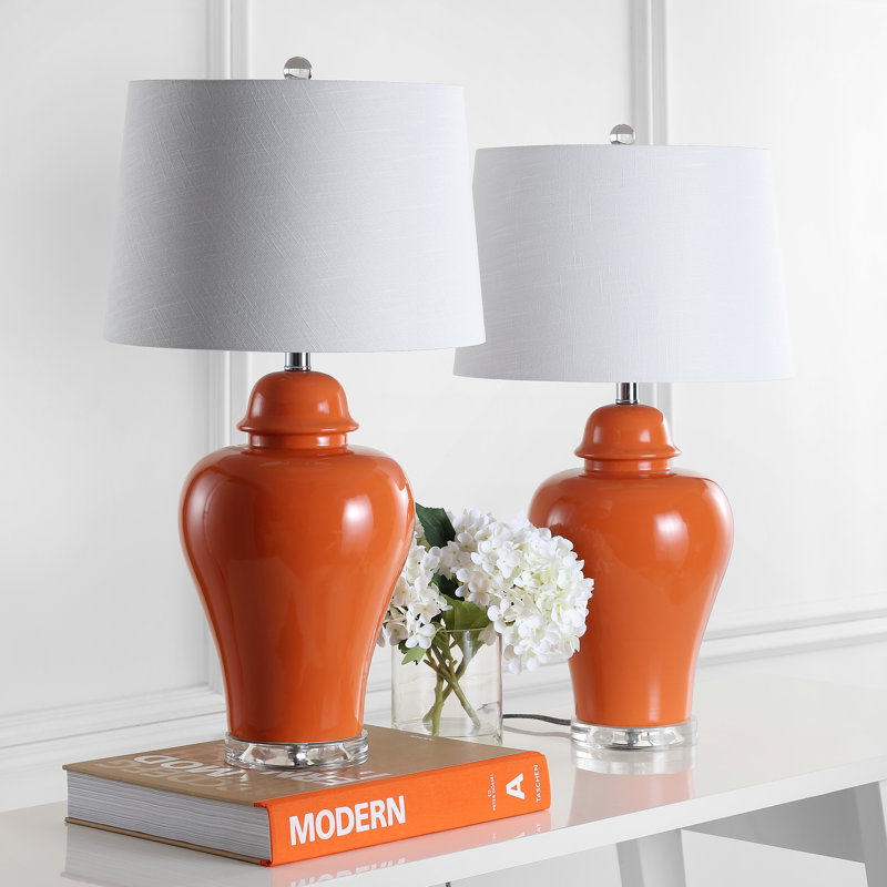 Cacho 27" Ceramic Urn LED Table Lamp, Orange