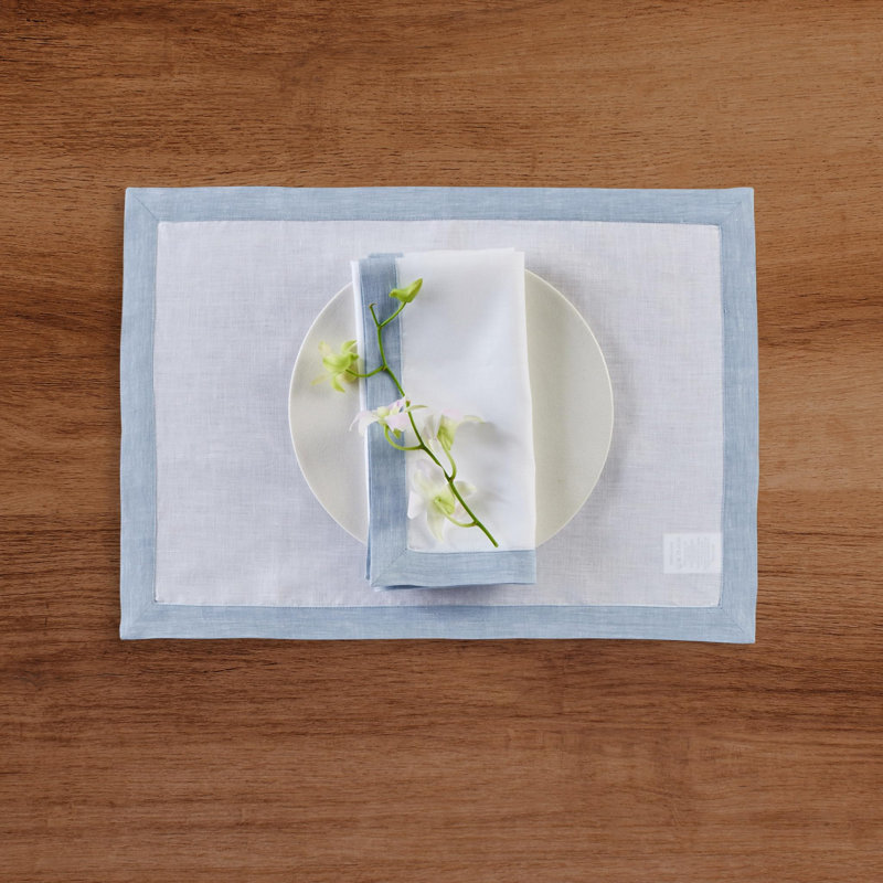 Classic - 100% Pure Linen Dinner Napkins, Chambray Blue/White