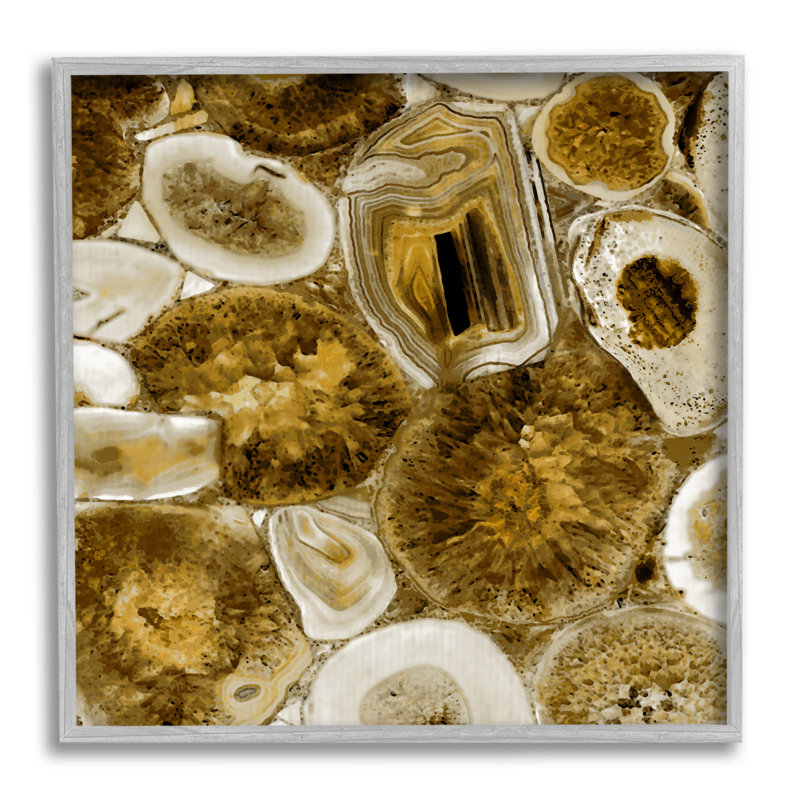 «Agate in Gold Abstract Geodes» par Danielle Carson - cadre flottant, impression sur bois, H 17 po x l 17 po x P 1,5 po