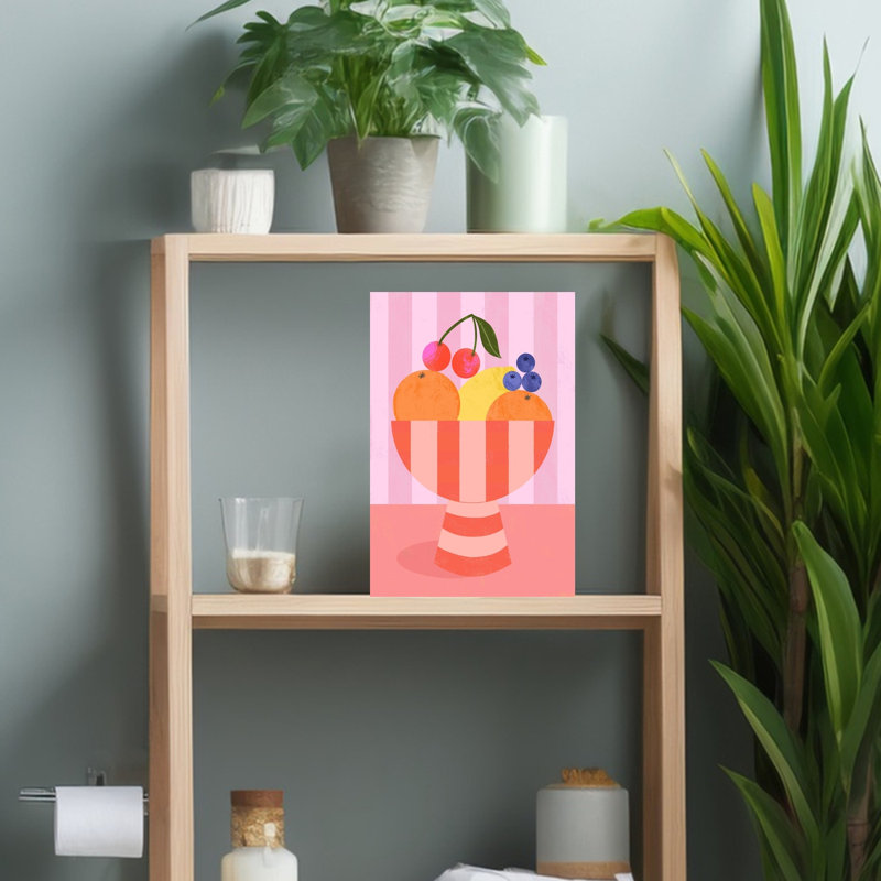 Fruit, bol rayé coloré, art moderne de cerise ludique, H 18 po x l 12 po