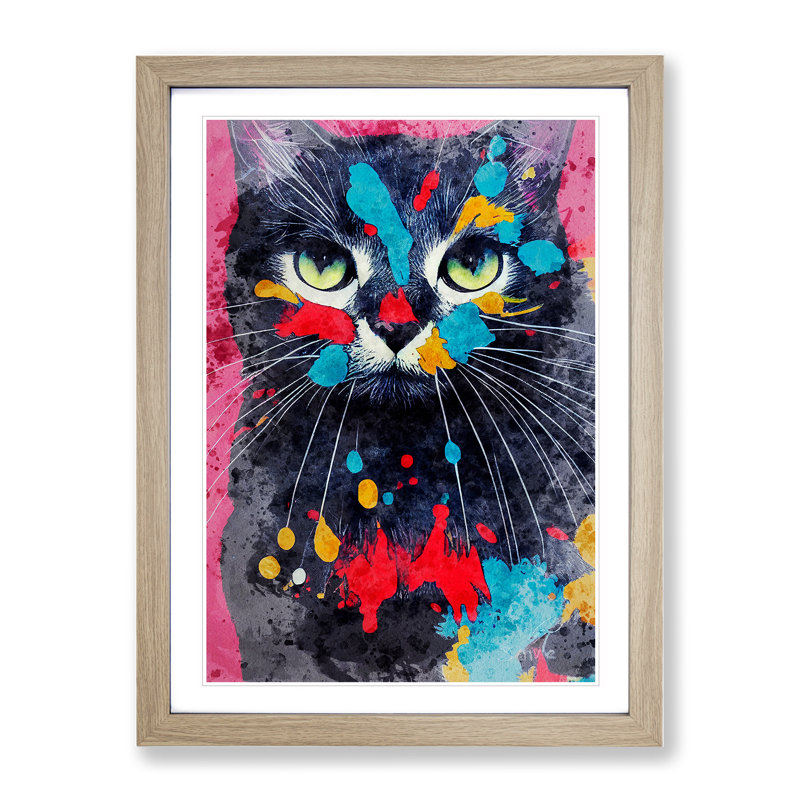 Catt Paint Splash No.2 - Print, Oak Framed, White, 66cm H x 48cm W x 2cm D