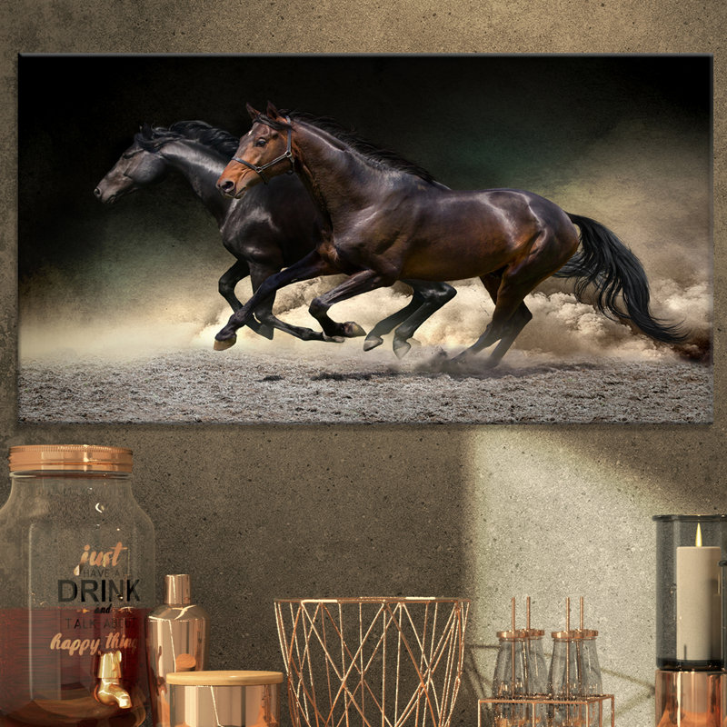 Animaux, chevaux, galop dans le désert, impression, H 16 po x l 32 po x p 1 po, Toile tendue