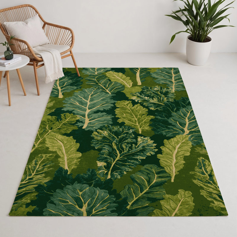 Botanical Green Indoor and Outdoor Area Rug, Rectangle 9' x 12'