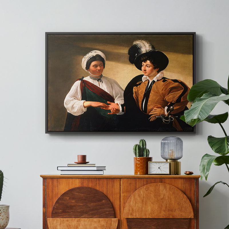 Le diseur de bonne aventure (version du Louvre), v. 1595 - Toile tendue avec châssis Caravaggio, 24 po x 36 po, Noir