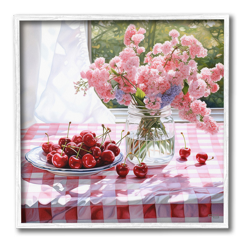 Fleurs de cerisier et fruits, estampe numérique encadrée par RB, Blanc, H 12 po x l 12 po