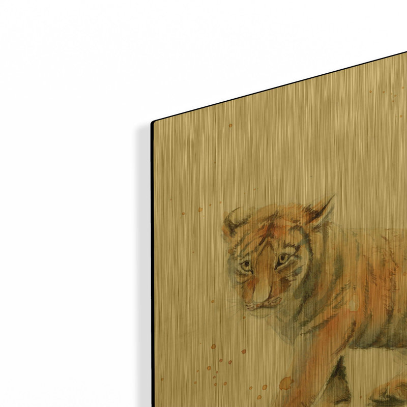 «Tiger Cub» par Katrina Pete, art mural en métal doré, 24 po x 24 po, 24 po x 24 po