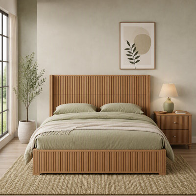 Solid Wood Platform Bed Frame with Headboard
