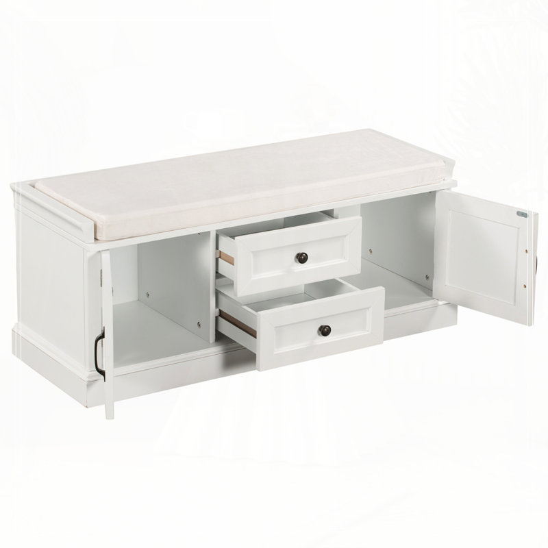 Banc de rangement avec 2 tiroirs et 2 armoires, Blanc