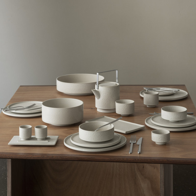 Bol de service en grès de style japonais MAKOTO, Faisceau de lune (beige), 7,9 pouces