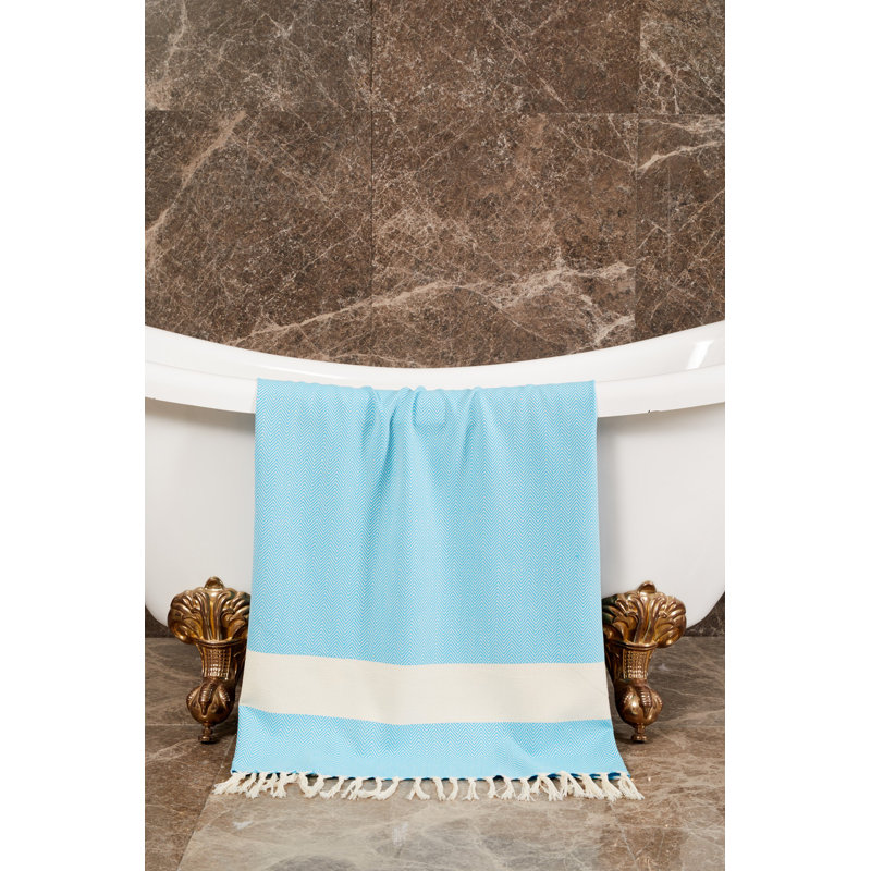 Serviette de plage 100% coton Portillo, Bleu / blanc