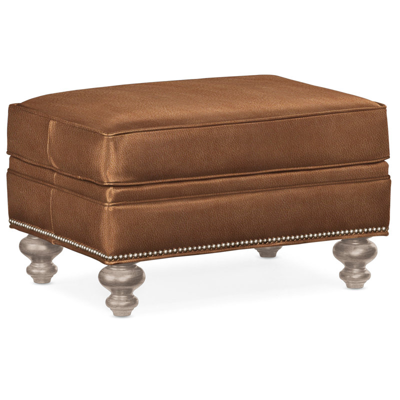 West Ottoman, Nickel, Stone, Aline Fumo Genuine Leather