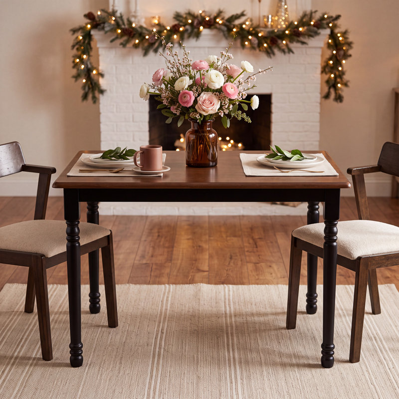 Modern Farmhouse Rectangular Solid Wood Dining Table, Walnut/Black