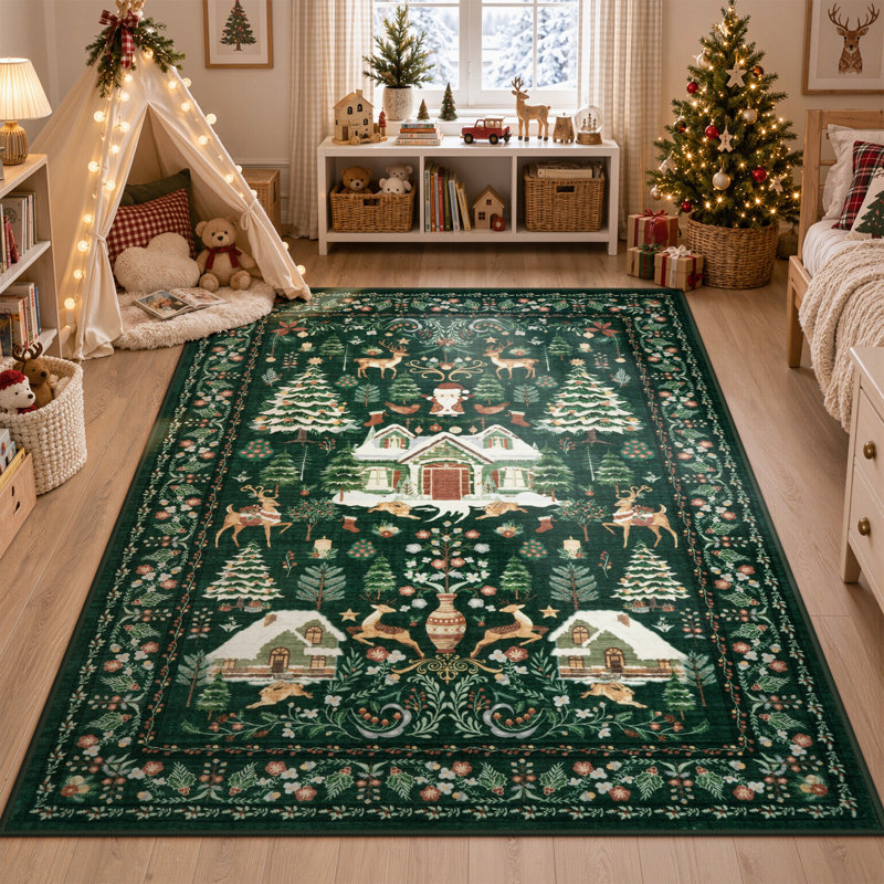Tapis de Noël antidérapant de Noël, Rectangle 5 pi x 7 pi
