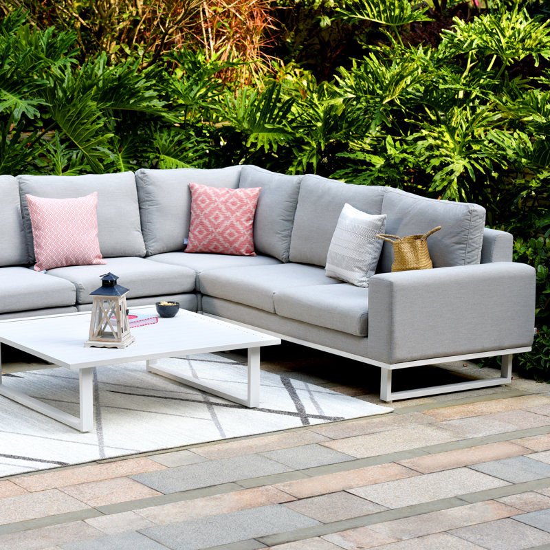 Terrest  Outdoor Fabric Large Corner Group, Light Grey, White