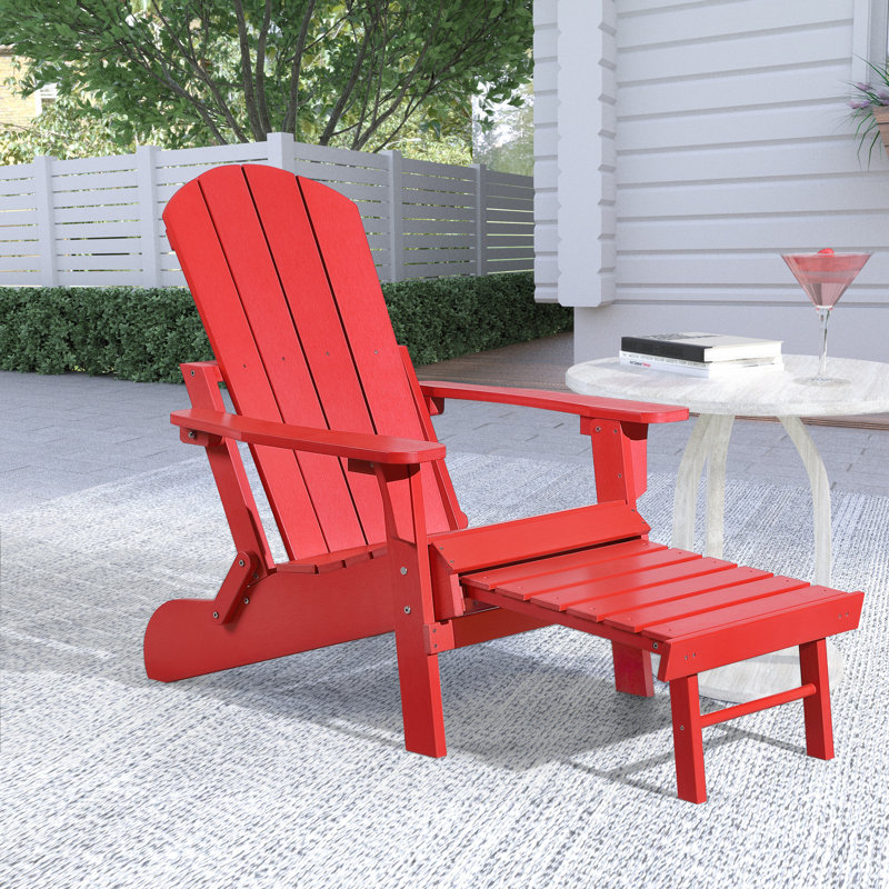 Morphew Foldable Outdoor Adirondack Chair With Ottoman, Red