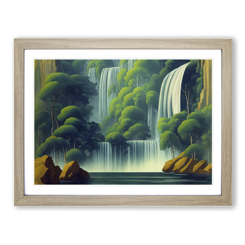 Placid Waterfall - Single Picture Frame Print, 46cm H x 64cm W x 2cm D, Oak Framed