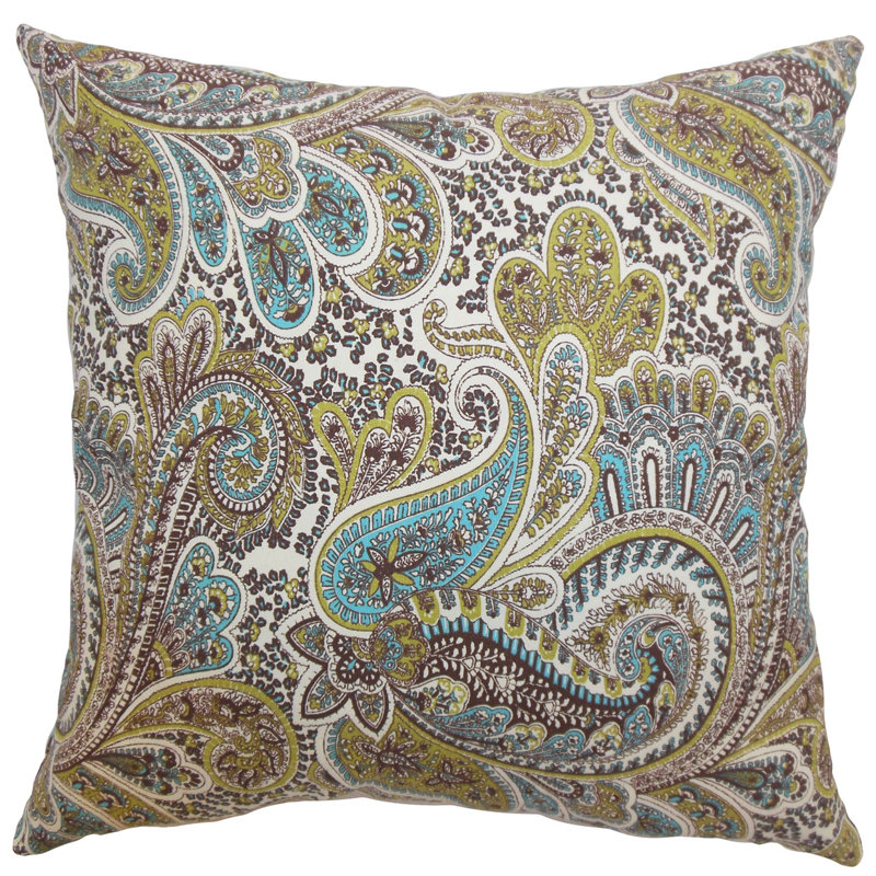 Paisley Cotton Reversible Throw Pillow, 18" H x 18" W