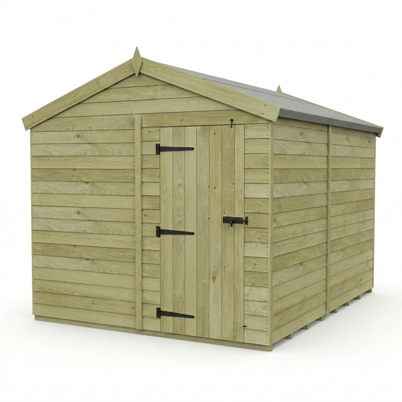 Total Sheds 8ft x 11ft Apex Garden Shed - Single Door - No Windows - Pressure Treated Timber - UK Manufactured