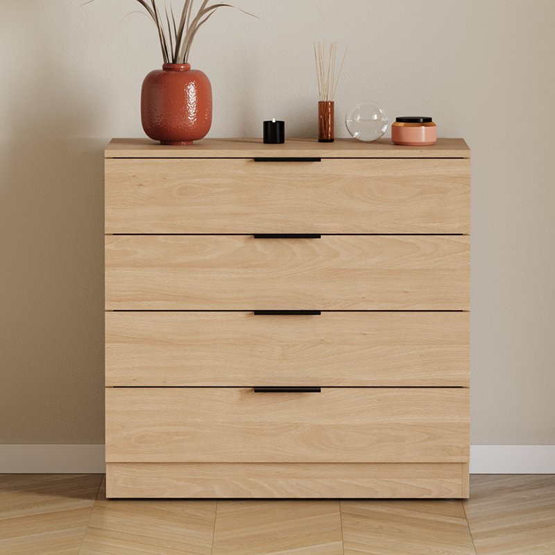 Tanishi 4 Drawer Chest Of Drawers Modern Storage Solution For Bedroom Nursery Home Office Living Room, Pine