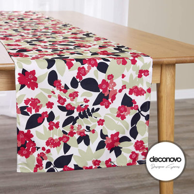 Deconovo Designer Series Rectangular Table Cloth With Floral Pattern Water Resistant Tablecloth Wipeable Table Runner For Wedding Fushcia 30X275cm