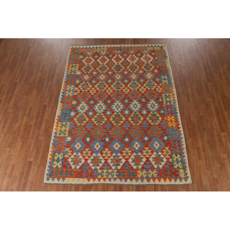 Tapis oriental réversible en laine Kilim 7 x 9