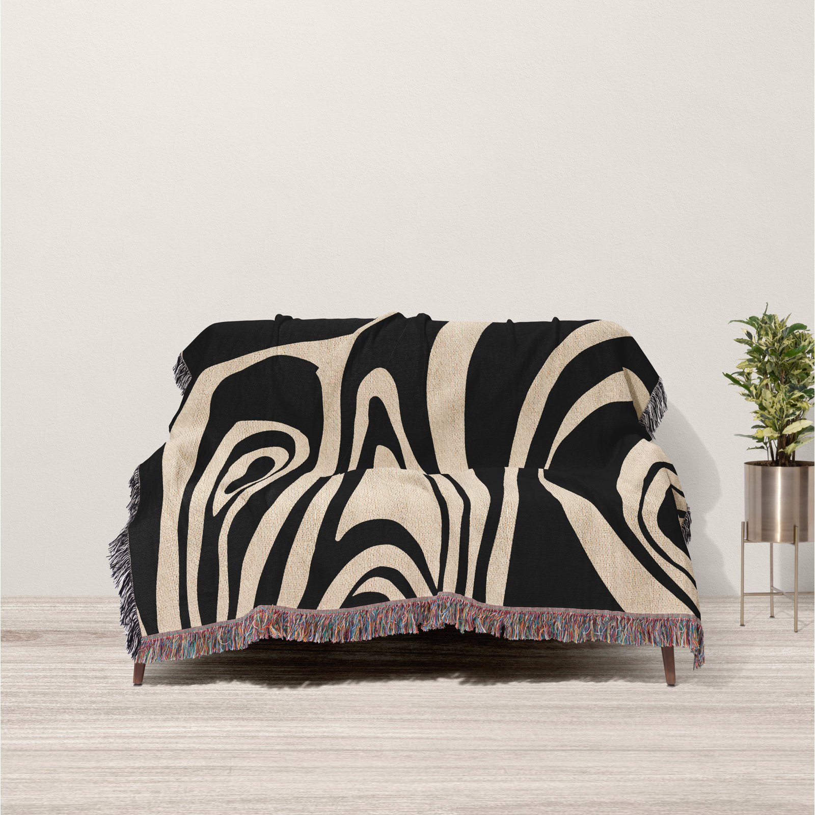 Kayle Cotton Throw Blanket, Black/Beige, 50" x 60" – Throw