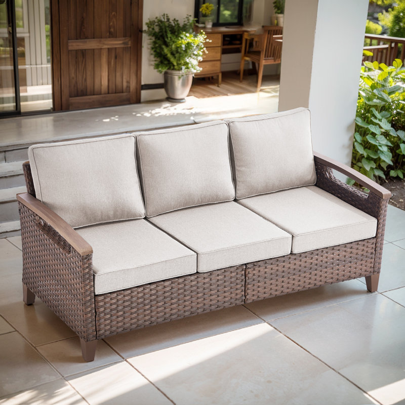Arundel 73.2" Outdoor Wicker Patio Sofa – Deep Seating Outdoor Couch With Cushions, Beige