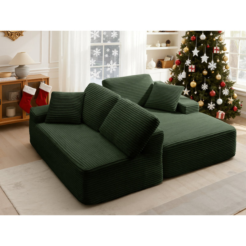 Corduroy Sectional Couch Sofa With L-Shape Chaise, Modern Modular Compression Sofa Couch Upholstered Couches For Living Room Bedroom, No Assembly Required