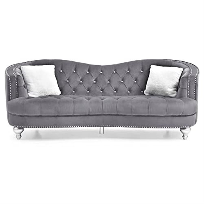 Ernst Recessed Arm Curved Loveseat, Gray, 35"H x 90"W x 37"D