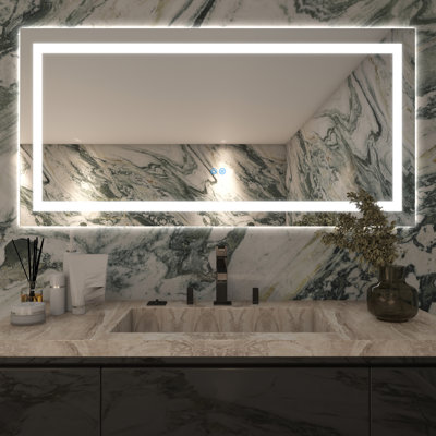 Miroir de salle de bain 36X72 avec lumières DEL, antibuée, à intensité variable, rétroéclairé à l'avant, miroir de salle de bain intelligent, fonction mémoire, incassable, verre trempé (horizontal / vertical)