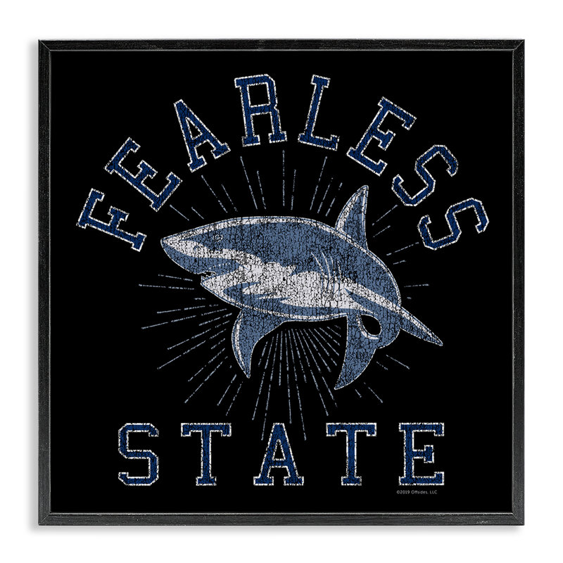 Fearless State Shark Giclee Art by Spirit Animals/Life Is High, 12" H x 12" W, Midnight Black Framed Giclee