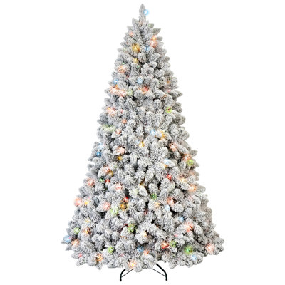 Pre-lit Flocked Pvc Christmas Tree Vibrant Multi-color Lights Ideal For Festive Decor