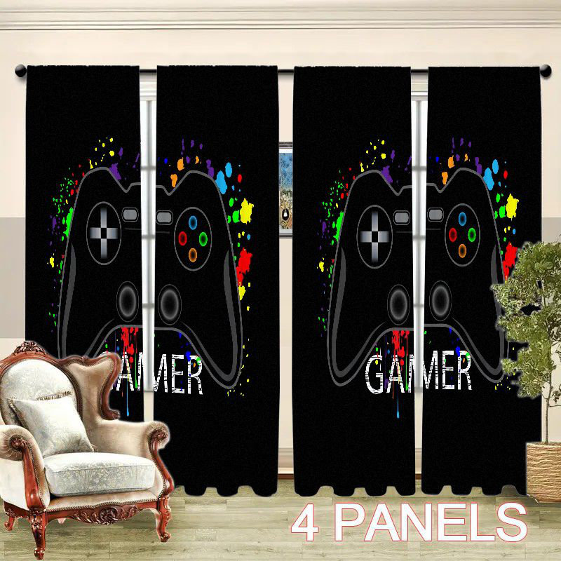 4Pcs Rideau pare-soleil de style jeu vidéo Splash Art Cooler Gamer, 52 pouces * 84 pouces * 4 pièces