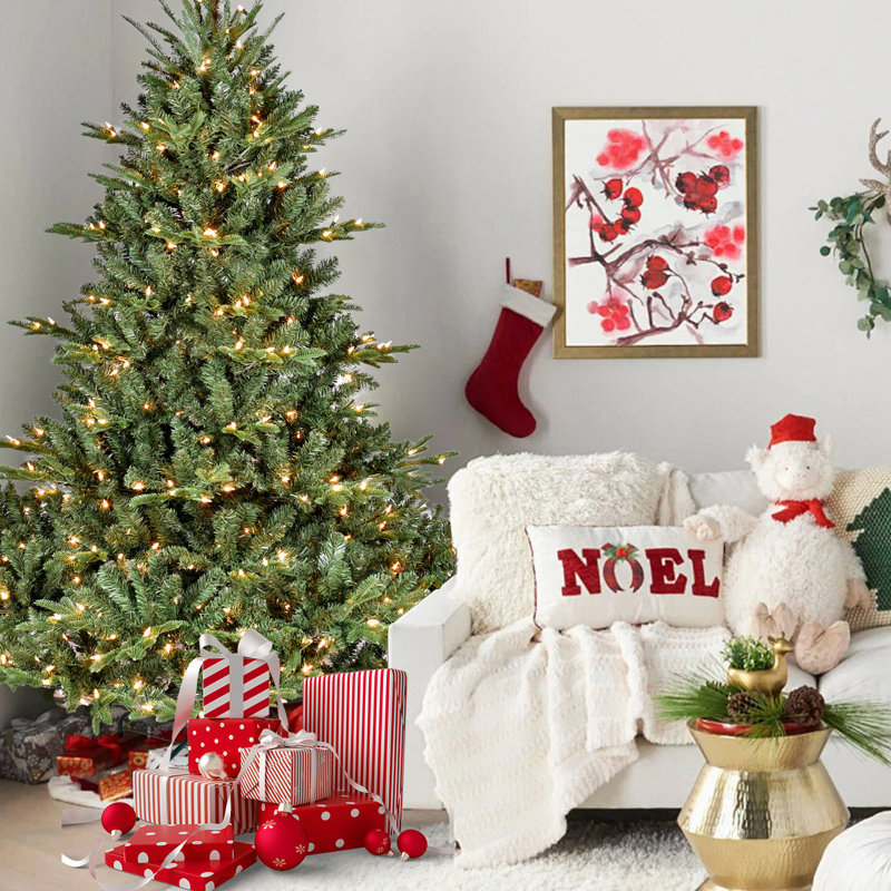Arbre de Noël pleine forme avec 850 lumières UL, branches mixtes en PE / PVC, 2441 pointes, base large pour les espaces spacieux, structure à charnières, support en métal stable