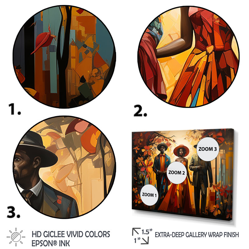 «African Folklore Tales» - Art mural américain encadré, H 24 po x l 32 po x P 1 po, Cadre flottant doré