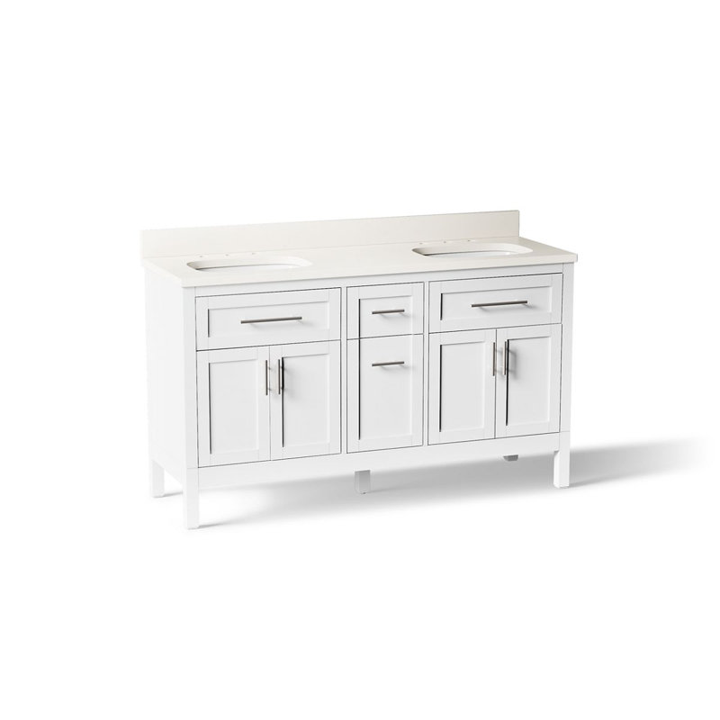 61" Single Bathroom Vanity Set, White, White