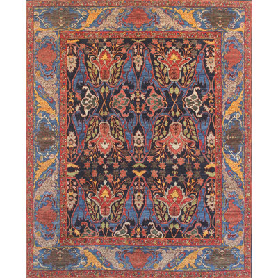 Tapis bleu marine et bleu clair de haute qualité noué à la main
