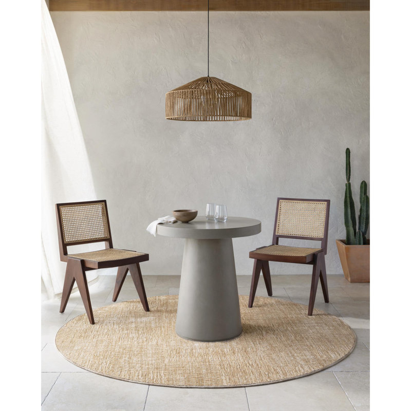 Tapis beige en polyester tissé à la machine Bertus, Rond 5 pi 3 po