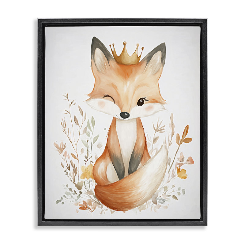Cadre flottant Crowned Baby Fox, design par Ramona Murdock, Cadre flottant noir de jais, H 21 po x l 17 po