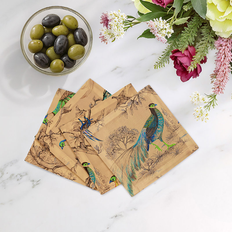 Pheasant Fall Sauvage Cotton Sateen Cocktail Napkins, Mustard