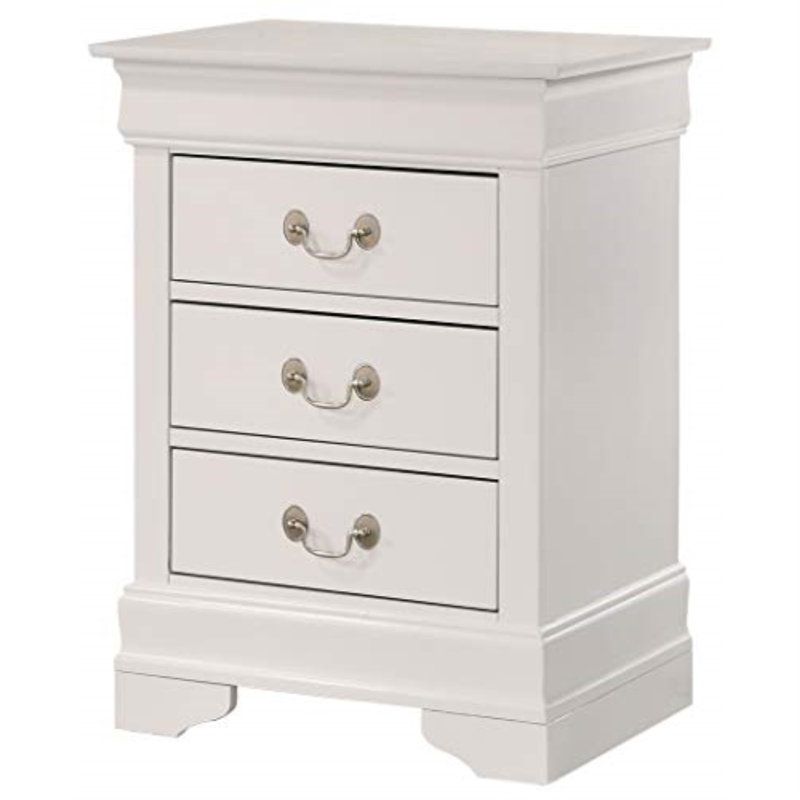 Louis Phillipe Nightstand with 3 Drawers Bed Side Table  Nightstand Bedroom End Tables, White