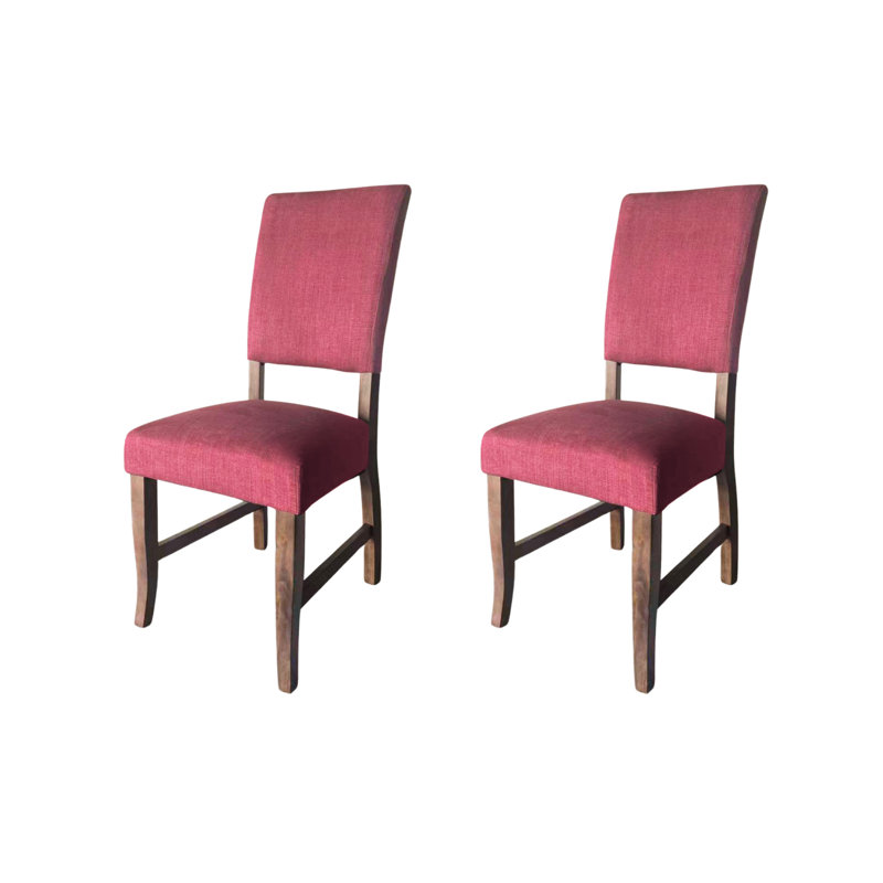 2 PCS High Back Dining Chair with Solid Rubber Legs, Linen Upholstery (Beige), Red