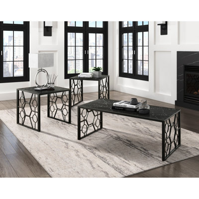 Table d'appoint Albertis 3 avec verre trempé imprimé à la mode en métal et métal